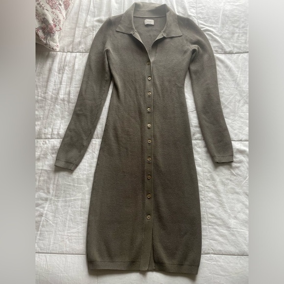 Wilfred Cove Dress Turner Taupe Small Button Down Collared Ribbed Neutral Brown - Picture 1 of 9